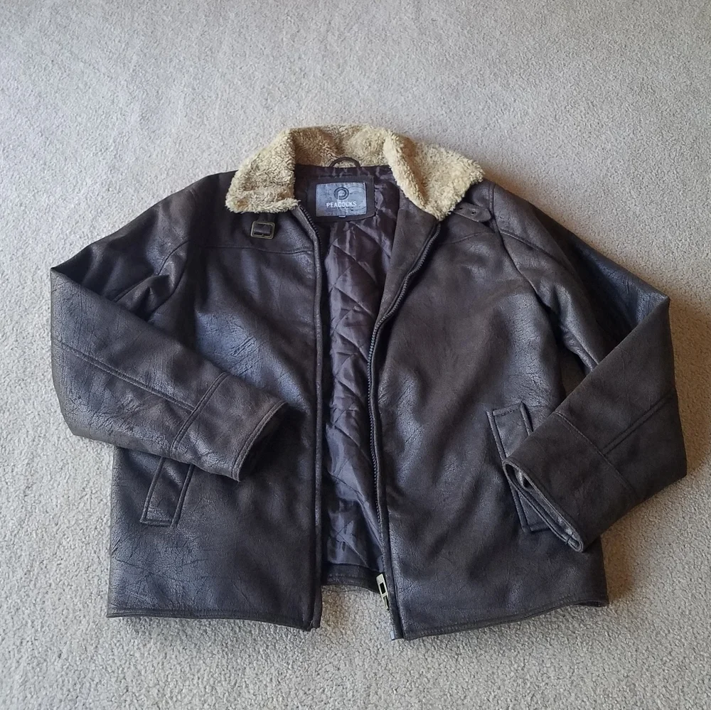 Dark Brown Faux Suede Sherpa Collar Jacket from England